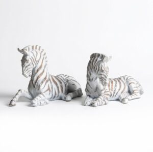 Zebra﻿ White Antique Gold Statue Pair