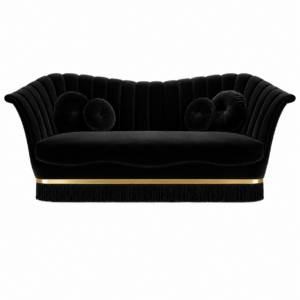 Sevilliana Black Velvet Brass Fringe Sofa 245cm