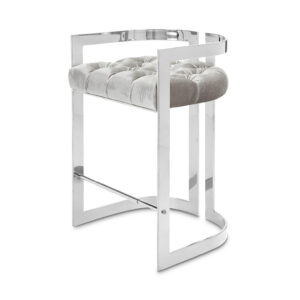 Modern grey tufted bar stool with chrome legs