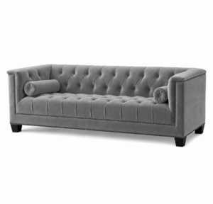 Essex Grey Velvet Brass Sofa 230cm