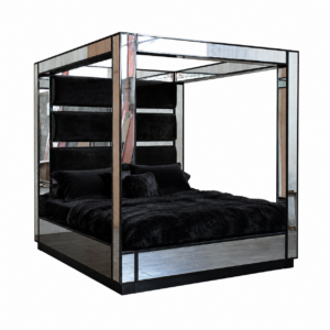 Miramar Blue Velvet Mirror Canopy King Bed