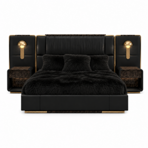 Luxor Black Italian Leather Gold King Bed