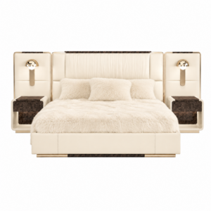 Luxor Cream Italian Leather Gold King Bed