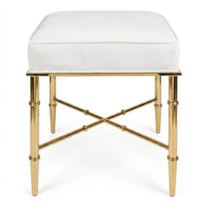 Hacienda White Velvet Brass Bamboo Stool