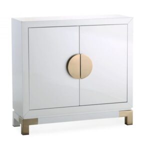 White cabinet with gold circle handles.