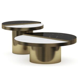 Modern two-tone round coffee tables, brass base