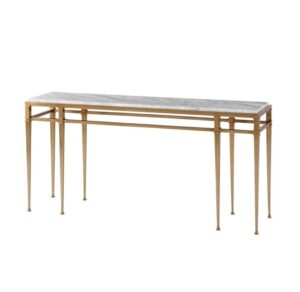 Elegant gold console table with marble top.