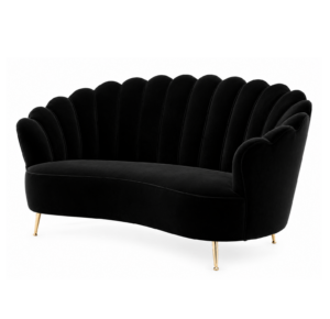 Messina Black Velvet Brass Sofa 180cm