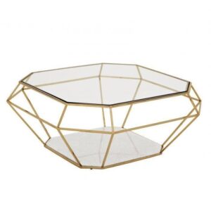 Geometric glass and gold coffee table.