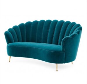 Messina Turquoise Velvet Brass Sofa