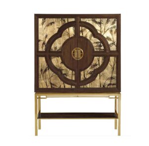 Lotus Brown Ash Gold Leaf Bar Cabinet
