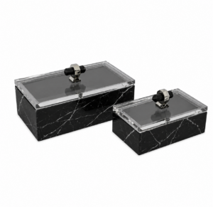 Martinique Nero Marble Nickel Box with Set