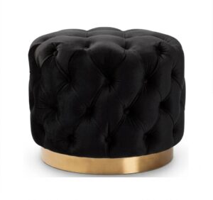 Chesterfield Black Velvet Gold Stool