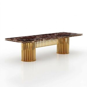 Klemenza Rosso Levanto Marble Gold Dining Table