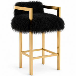 King Black Monolian Fur Brass Counter Stool