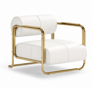 Denalli White Leather Brass Armchair