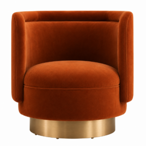 Severene Burnt Orange Velvet Brass Swivel Chair