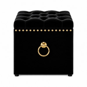 Chesterfield Black Velvet Gold Ottoman Stool