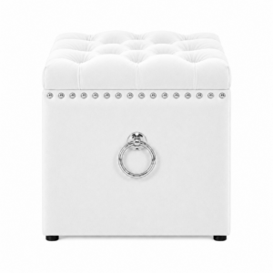 Chesterfield White Velvet Chrome Ottoman Stool