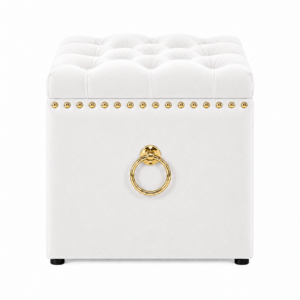 Chesterfield White Velvet Gold Ottoman Stool