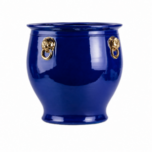 Imperial Lion Blue Gold Ceramic Planter