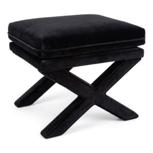 Halston Black Velvet Ottoman Stool