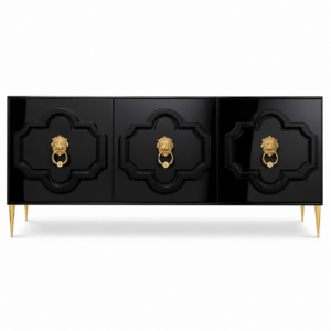 Quadrefoil Black Lacquer Brass Buffet