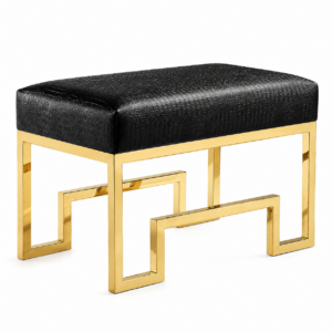 Declan Black Crocodile Leather Gold Ottoman