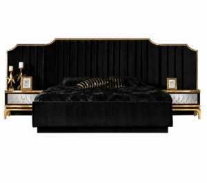 Germain Black Velvet Gold Queen Bed