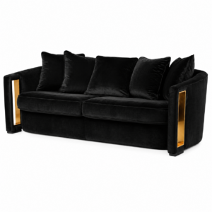 Archie Black Velvet Brass Sofa
