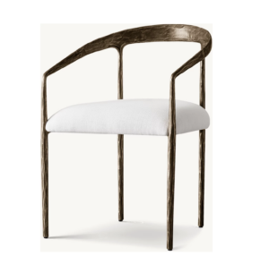 Modern chair with metal frame and white cushion.