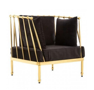 Luxurious black velvet armchair with gold frame