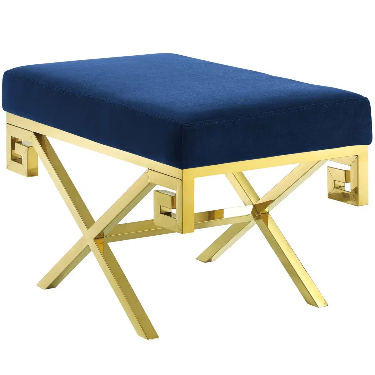 Blue velvet stool with gold metal legs.