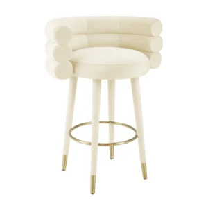 Marshmallow Cream Velvet Gold Counter Stool