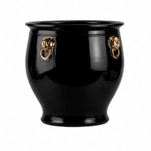 Imperial Lion Black Gold Ceramic Planter
