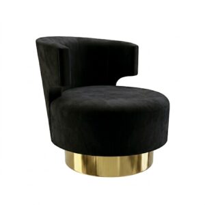 Durani Black Velvet Brass Swivel Chair