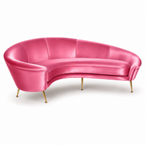 Monroe Pink Satin Velvet Brass Sofa