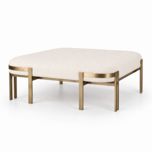 Kingpin Cream Linen Brass Ottoman