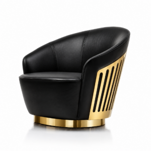 Charisma Black Leather Gold Swivel Chair