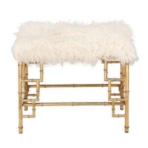 Imperial White Mongolian Fur Antique Gold Ottoman