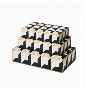 Houndstooth Ivory Black Marble Brass Box Set