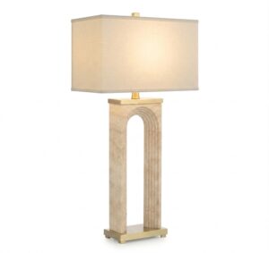 Benson Travertine Brass Table Lamp with Cream Shade