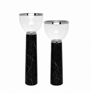 Julius Nero Marble Chrome Candleholder Set