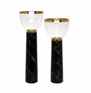 Julius Nero Marble Chrome Candleholder Set