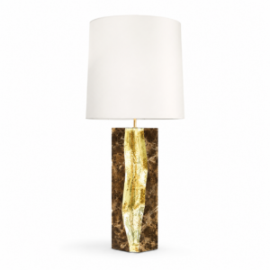 Lapiaz Emperador Marble Brass Table Lamp with White Shade