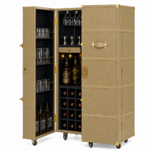 Belvedere Beige Leather Brass Bar Trunk