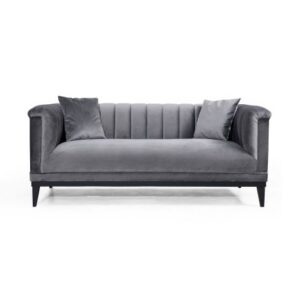 Cesare Grey Velvet Black Sofa 220cm