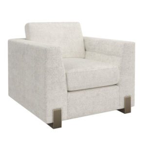 Modern white armchair with metal legs.