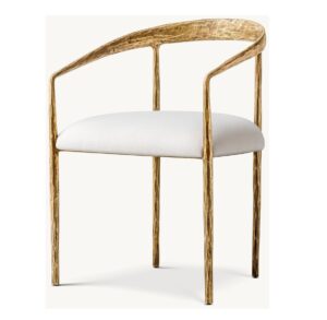 Elegant chair with brass finish and white seat.