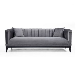 Cesare Grey Velvet Black Sofa 235cm